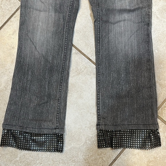 White House Black Market Gray High Rise Boot Crop Jeans 2 Sequin Trim - Picture 5 of 8